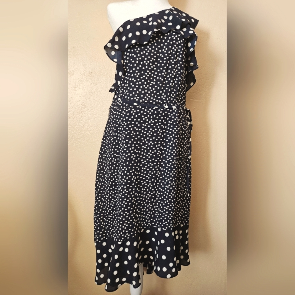 New Day Elegant Navy Polka Dot Dress